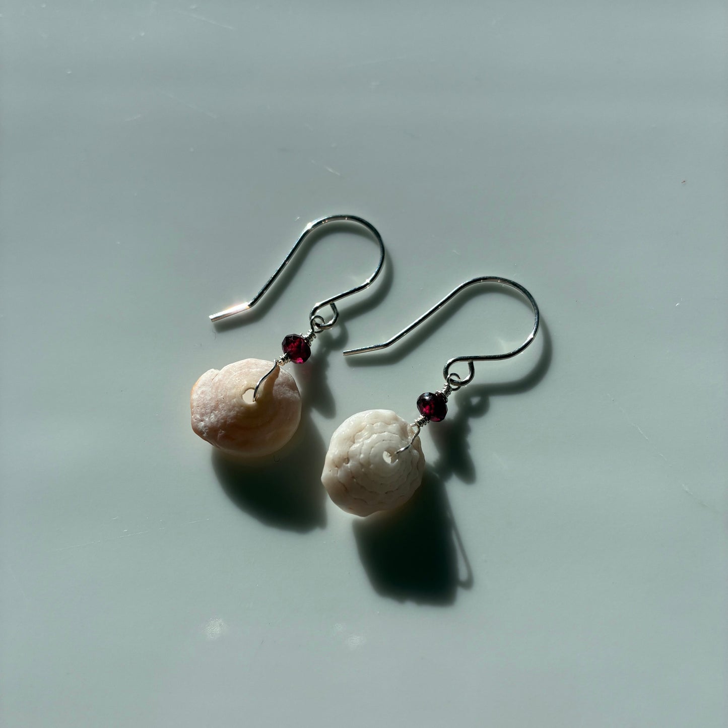 Puka Shell & Garnet Earrings