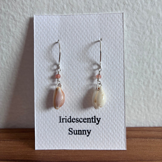Mixed Cowrie Shell & Sunstone Earrings